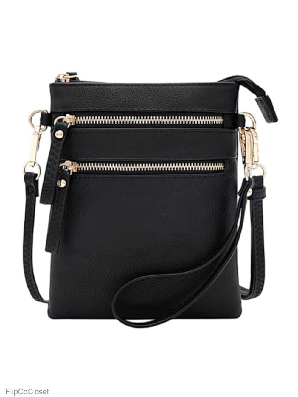 Small Crossbody Bag Faux Leather Multi Zip Pockets Detachable Wristlet